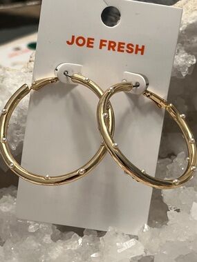 💎 3/$15 E15 NWT JOE FRESH Goldtone Large Pearl Accented Hoop Fashion Earrings